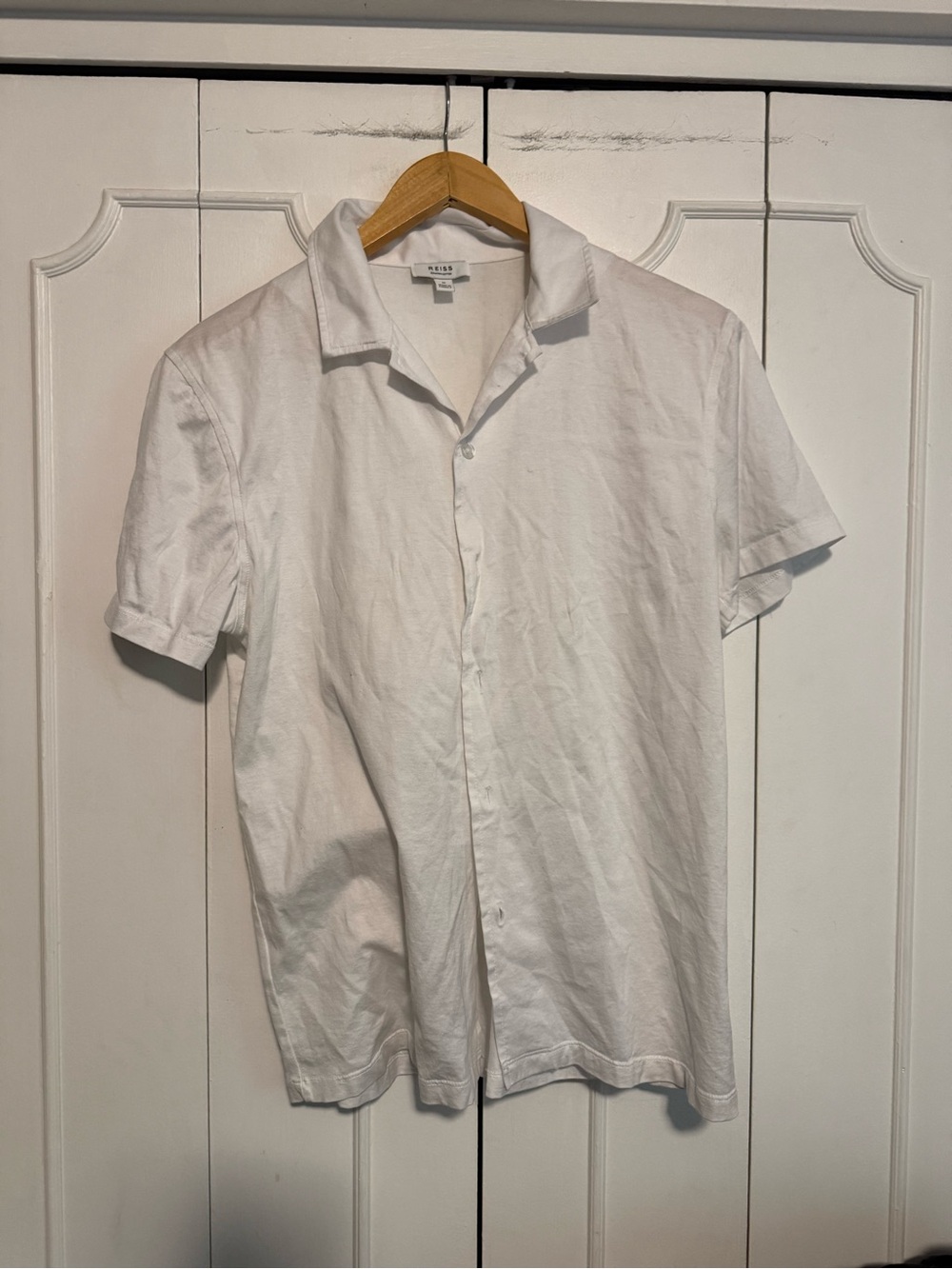 Reiss White Short-Sleeve Linen-Blend Button Down Shirt